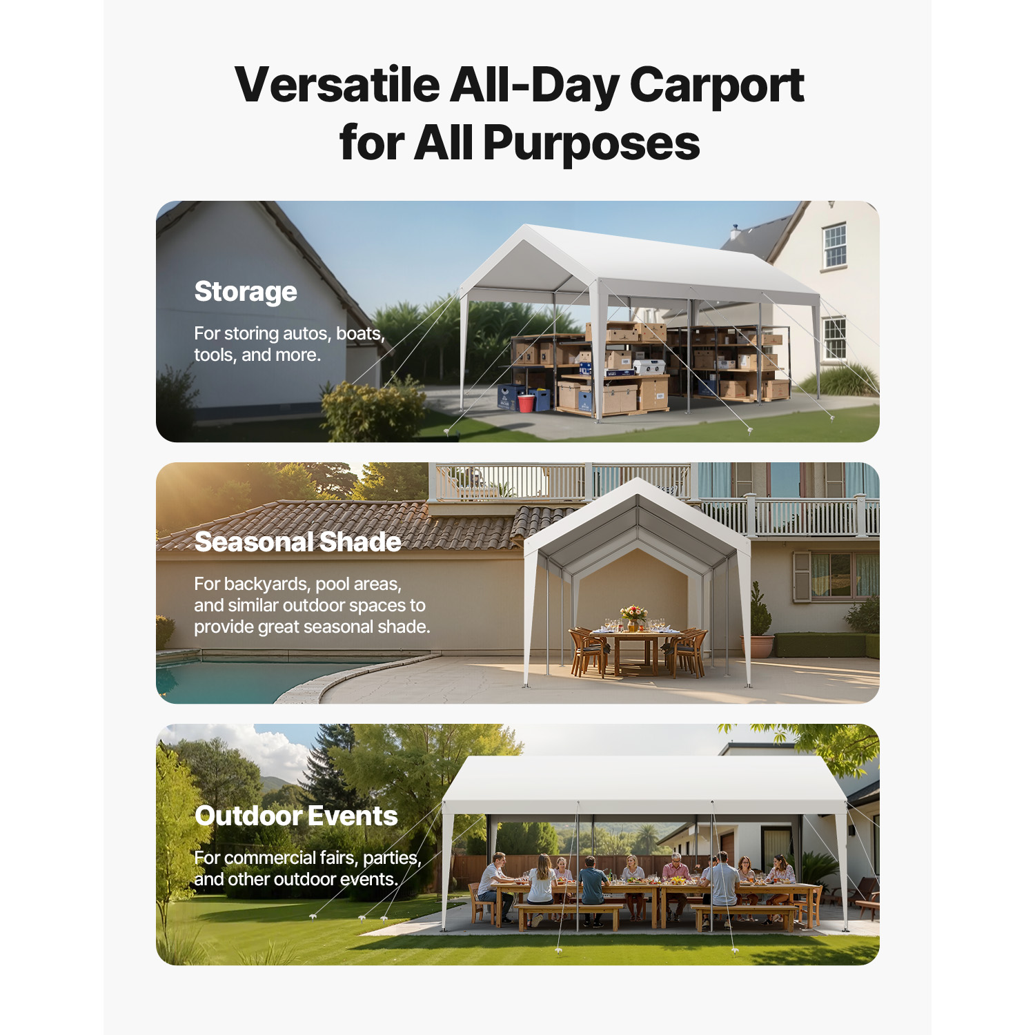 10'x20' 12'x20' Carport Heavy Duty Car Port Canopy Outdoor Portable ...