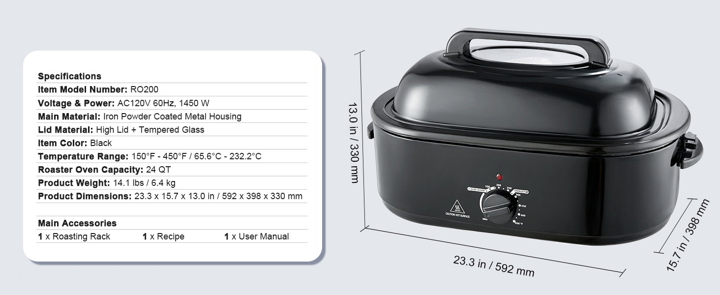 Electric Roaster Oven, Self-Basting Lid, 1450W