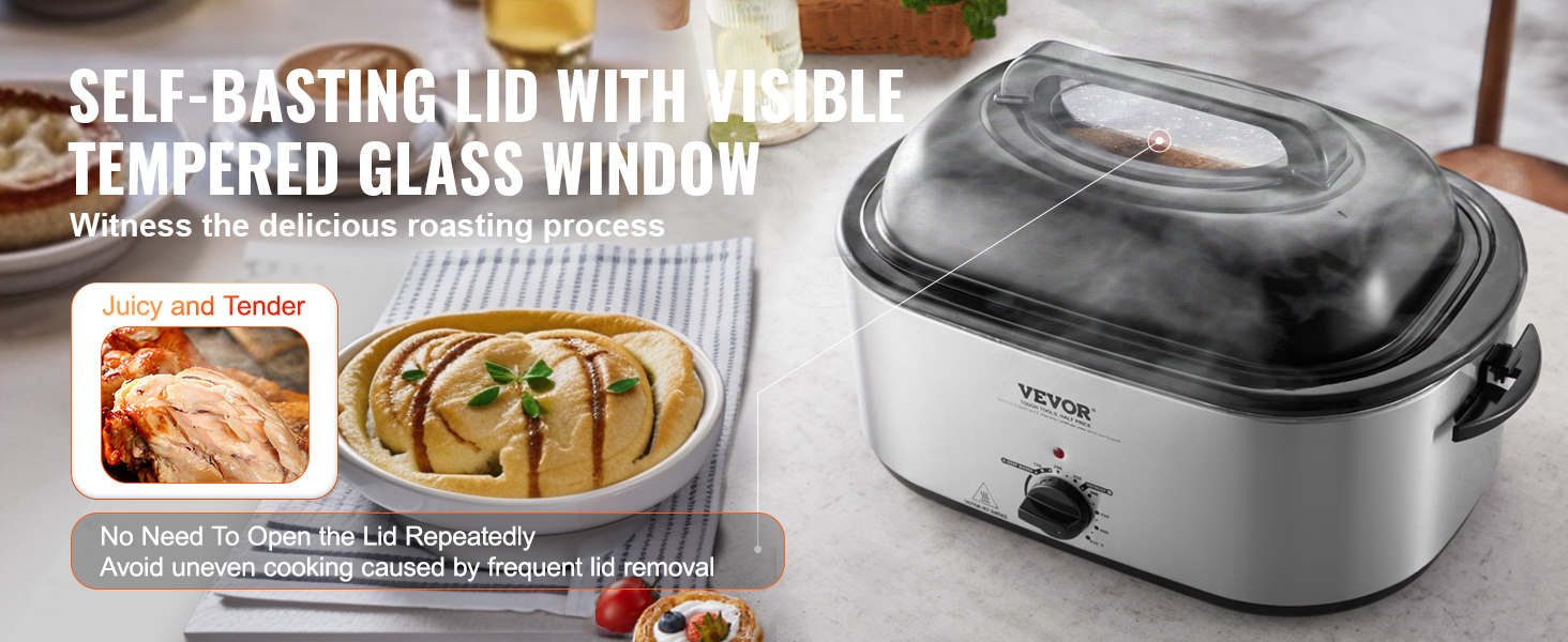 VEVOR Electric Roaster Oven, 26 QT Turkey Roaster Oven with Self