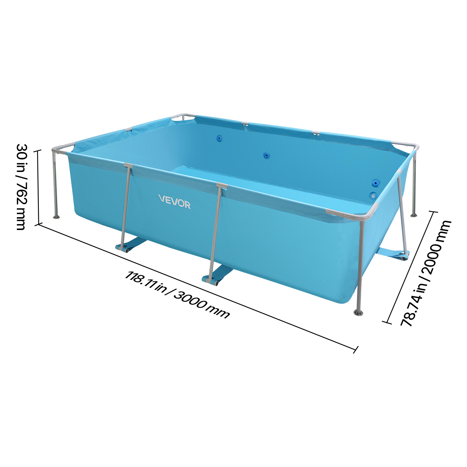 VEVOR Frame Above Ground Swimming Pool, 118 x 78 x 30 in Rectangular ...