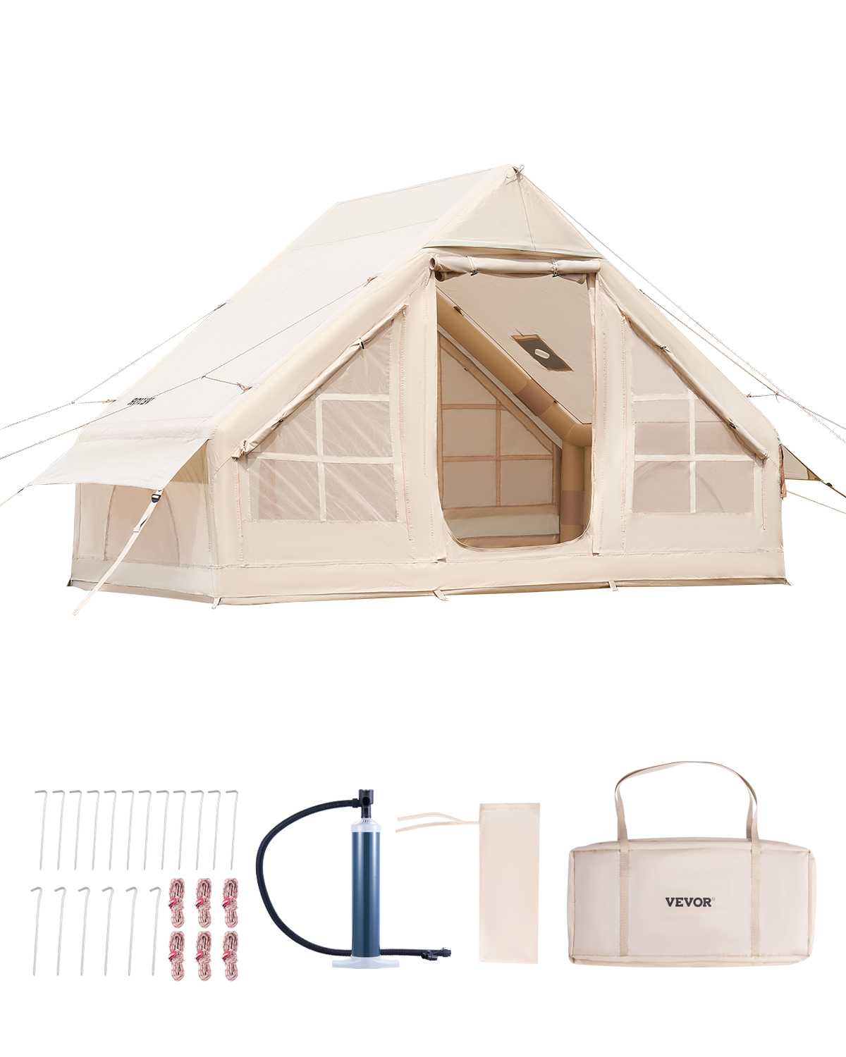 VEVOR Inflatable Tents for 3-12 Person Blow Up Camping Tent w/ Pump & Stove Jack