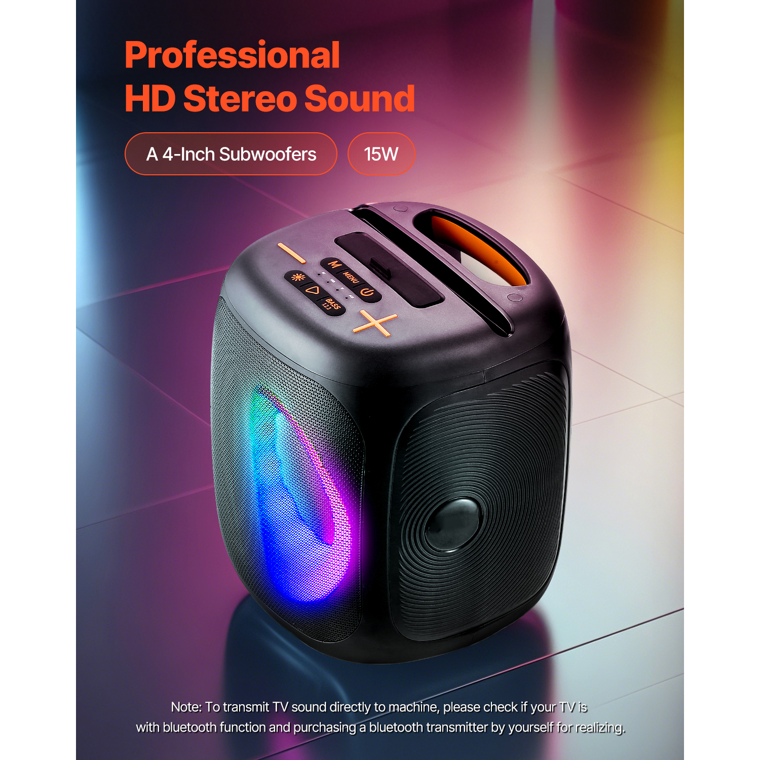 COLORBABY – Enceinte Karaoké 80 W Avec Microphone – Lumières RVB, TWS Stéréo, USB, MicroSD, Radio – Batterie Rechargeable – Portable 19x15x16 Cm – 47893