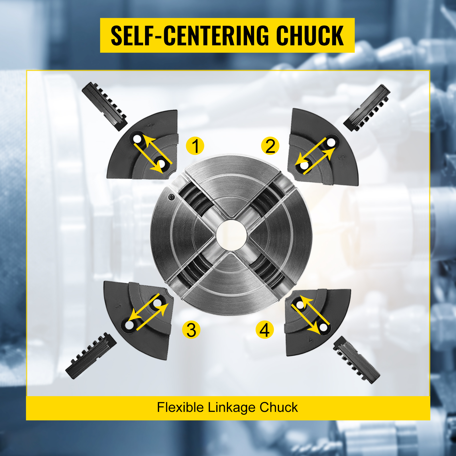 VEVOR Lathe Chuck, 4inch Nova Chuck Selfcentering Independent 4 Jaws