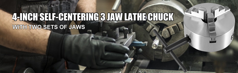 VEVOR K11-100 Lathe Chuck 4", Metal Lathe Chuck Self-centering 3 Jaw, Lathe Chuck With Two Sets Of Jaws, for Grinding Machines Milling Machines