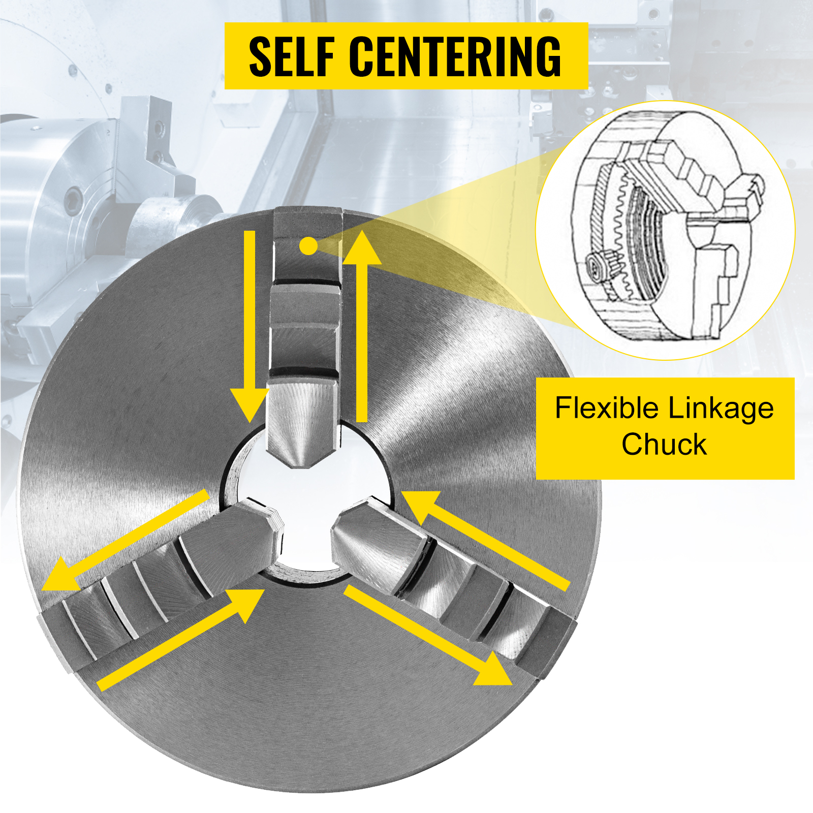 Mandrin Auto-centrant 3 Mâchoires 125 Mm - Précision 0,07 Mm - Pour Tours - Plage Serrage 2,5-125 Mm - Avec Clé Et Mâchoires Int/ext