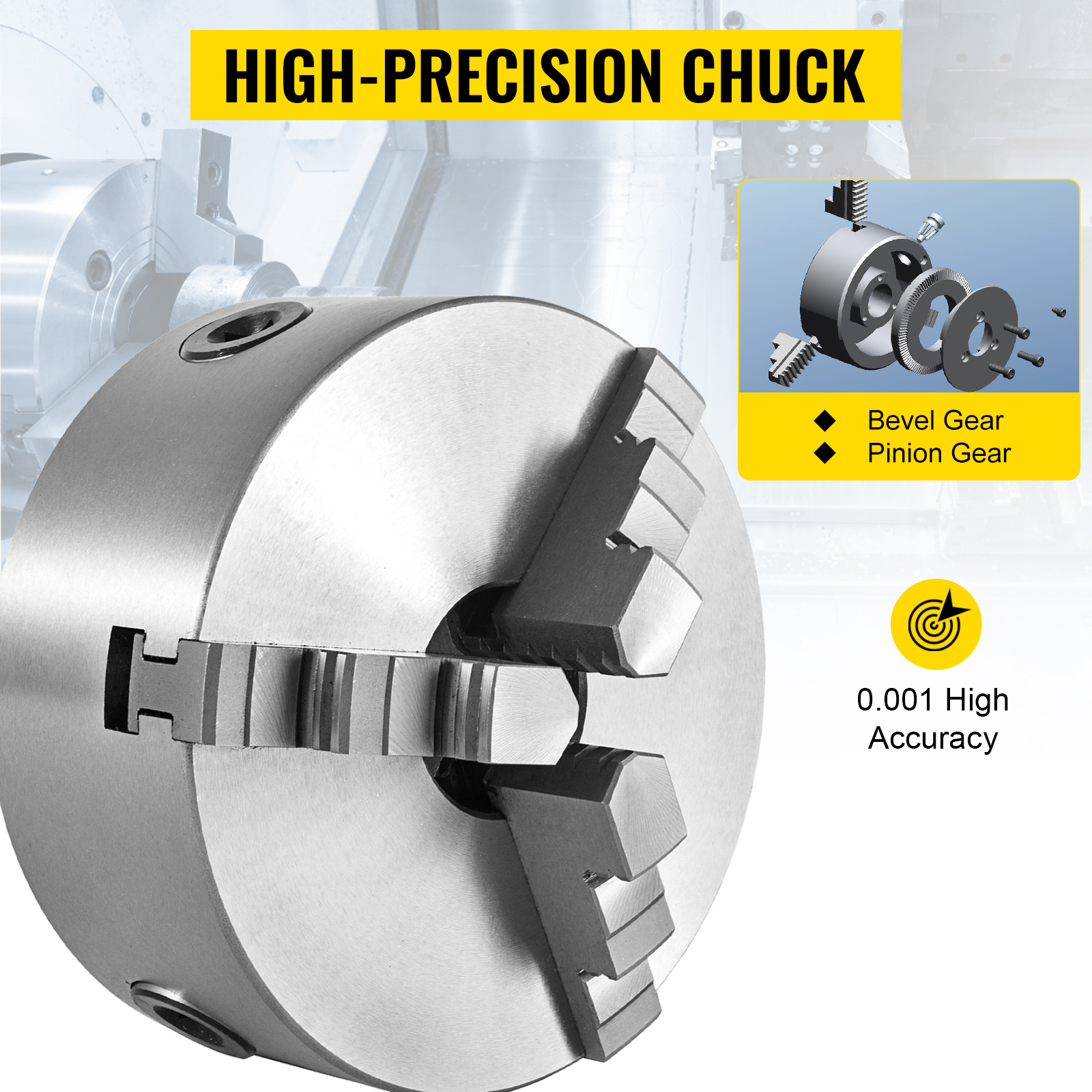 6" 3 Jaw Self-Centering Chuck Milling Precision CNC lathes Grinding 45mm 
