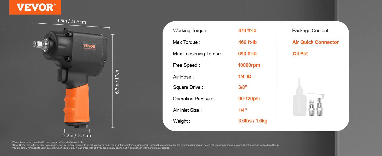 Avvitatore pneumatico ad impulsi, 0,95cm, 935,5 Nm