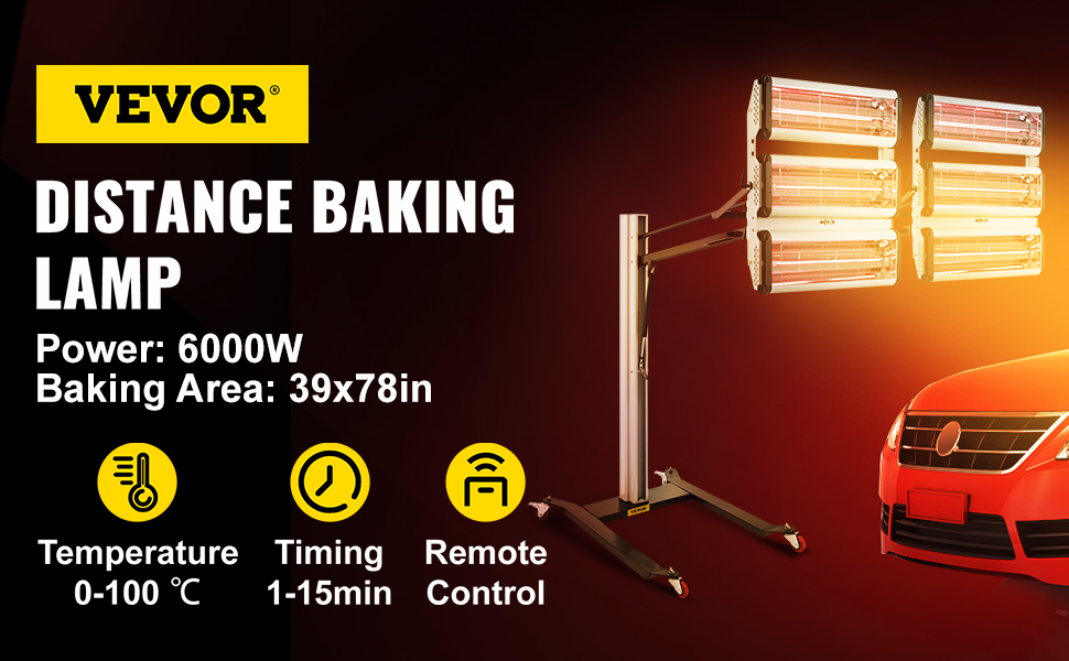 VEVOR 6000W Paint Curing Lamp, Infrared Curing Lamp, 110V Paint Baking