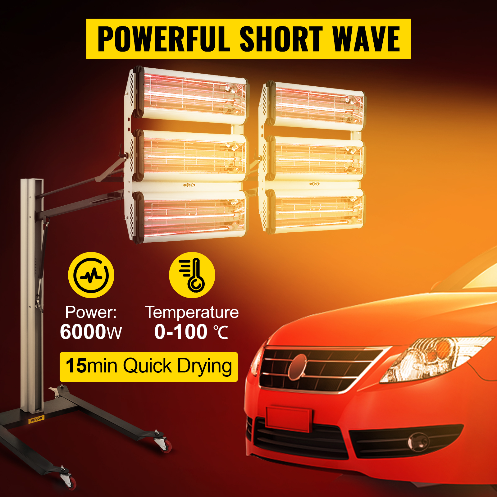 VEVOR 6000W Paint Curing Lamp, Infrared Curing Lamp, 110V Paint Baking