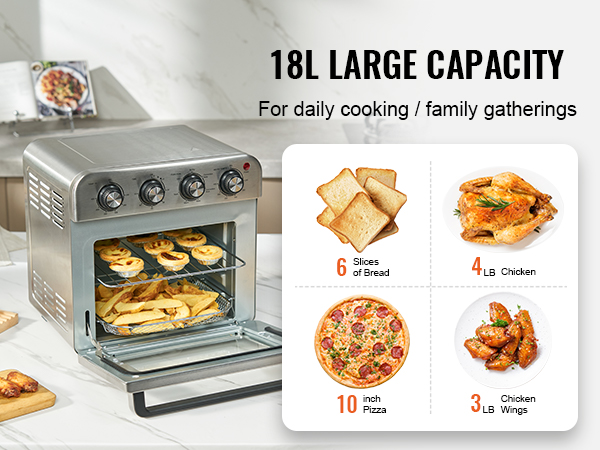Multi-Use Air Fryer Oven Combo, Stainless Steel Convection Toaster Oven, 1700W, Large 25L Countertop Broiler, Fit 12 Pizza, with 7 Accessories, 18