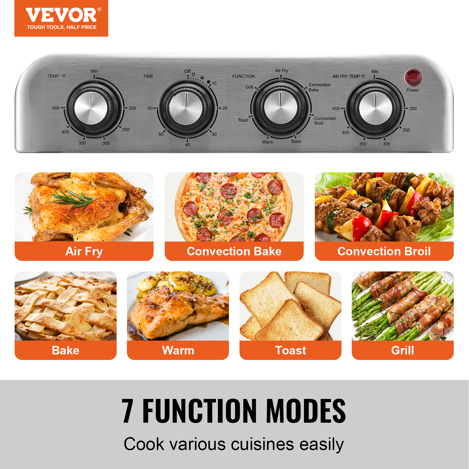 Stainless Steel Air Fryer Toaster Oven with Convection and Steam Cooking