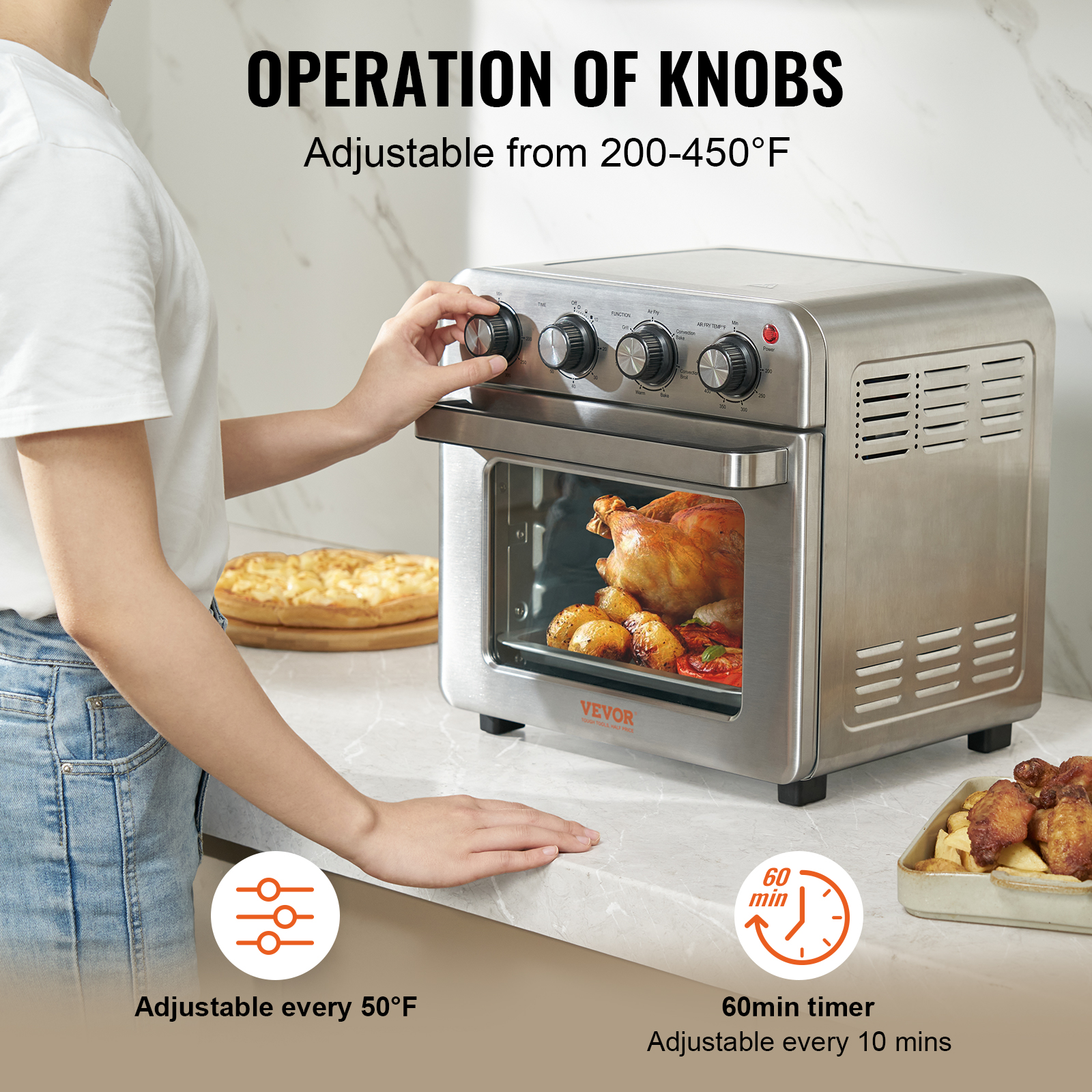 Stainless Steel Air Fryer Toaster Oven with Convection and Steam Cooking