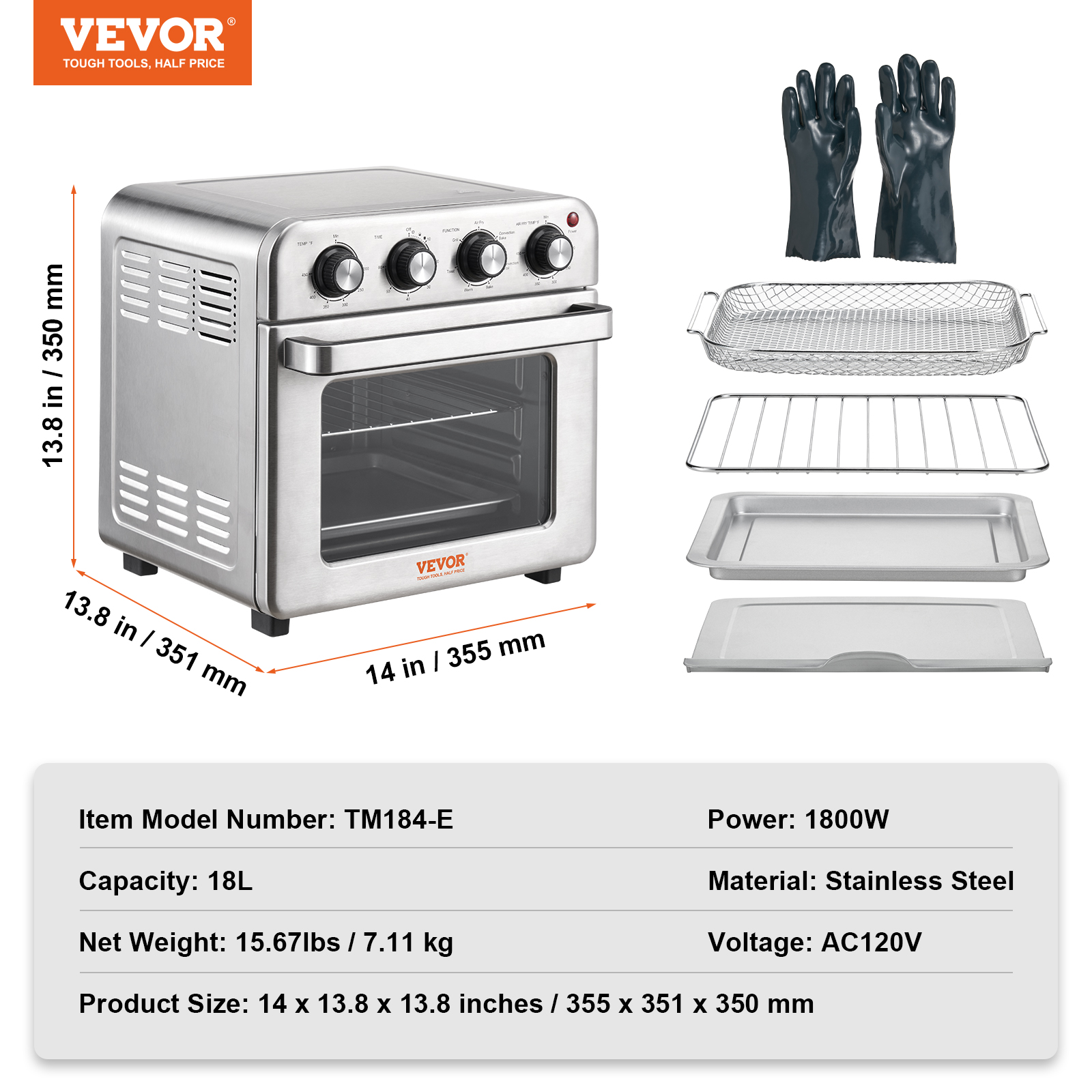 Stainless Steel Air Fryer Toaster Oven with Convection and Steam Cooking