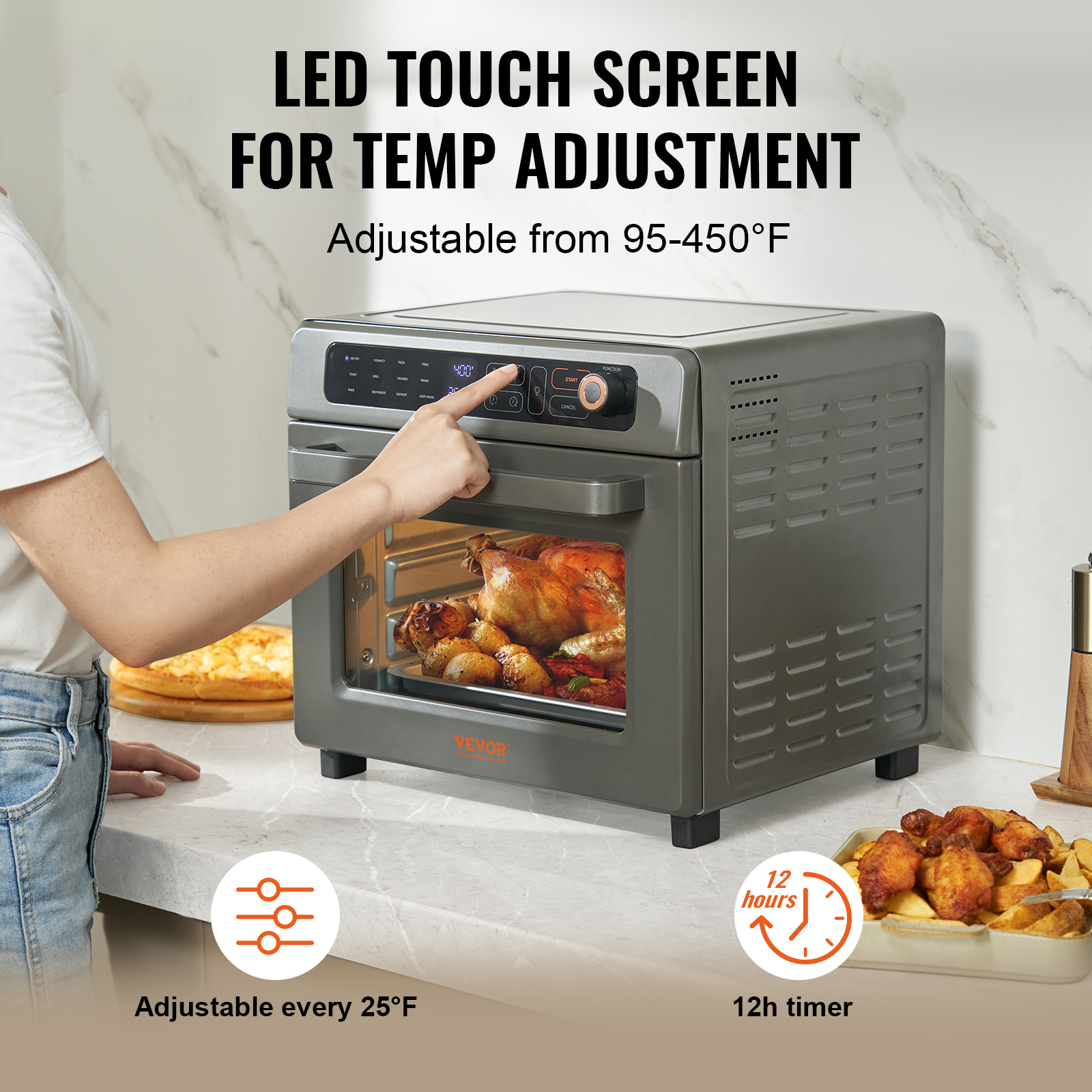 Stainless Steel Air Fryer Toaster Oven with Convection and Steam Cooking