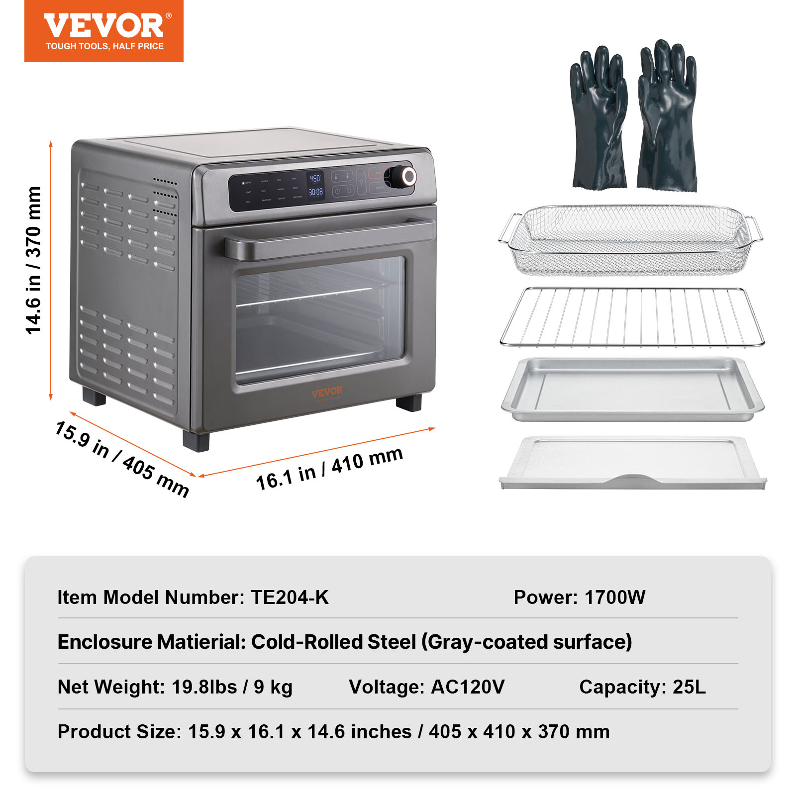 Stainless Steel Air Fryer Toaster Oven with Convection and Steam Cooking