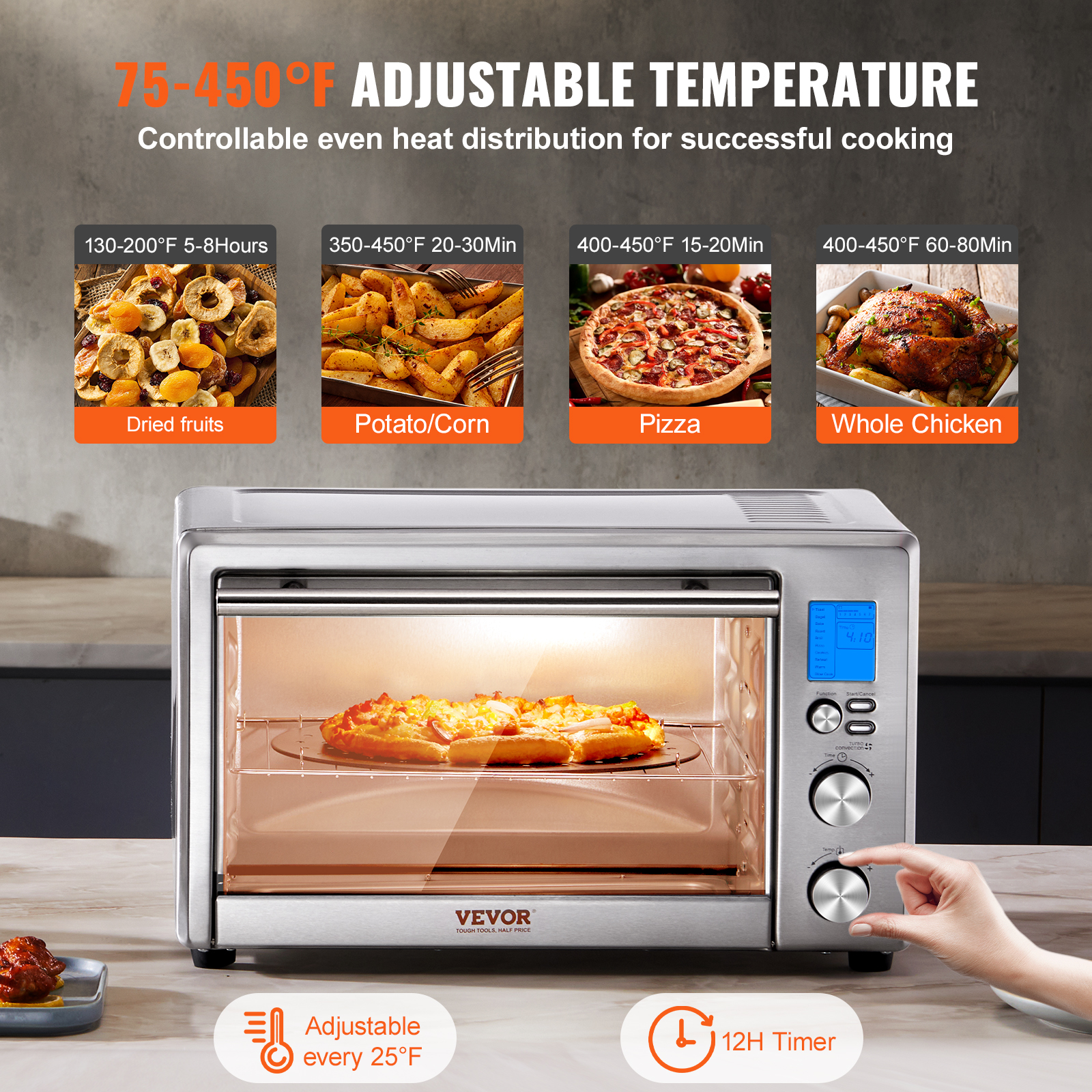 Stainless Steel Air Fryer Toaster Oven with Convection and Steam Cooking