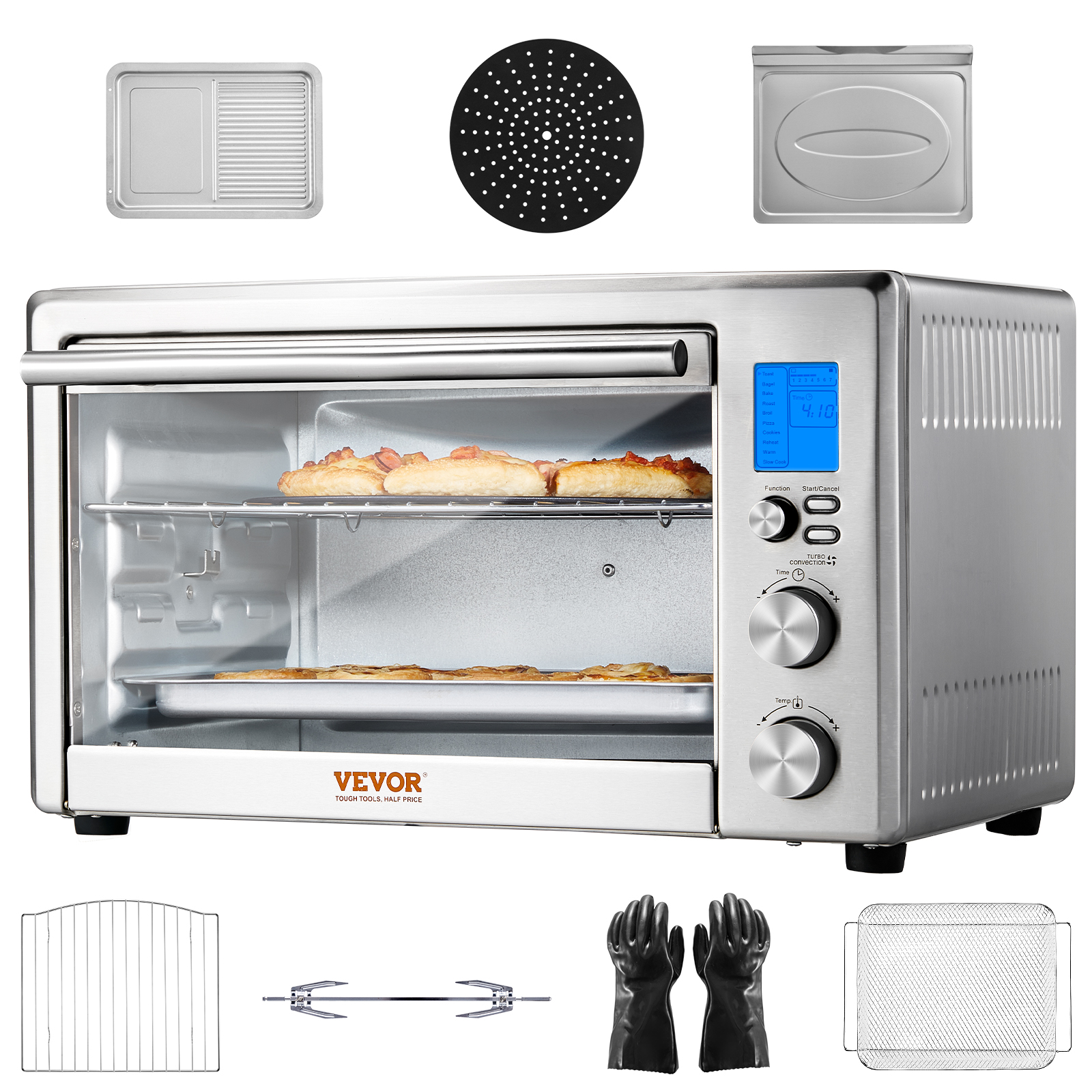 Stainless Steel Air Fryer Toaster Oven with Convection and Steam Cooking