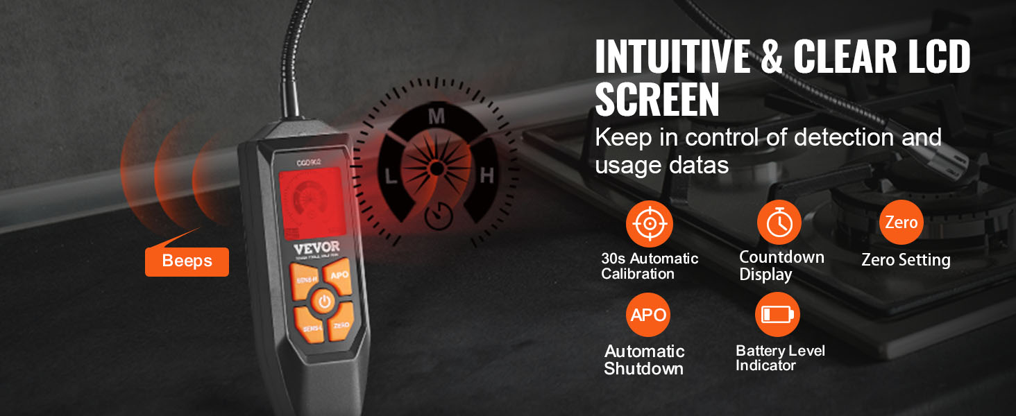 VEVOR Gas Leak Detector 5010,000 PPM Natural Gas Detector with 18.5