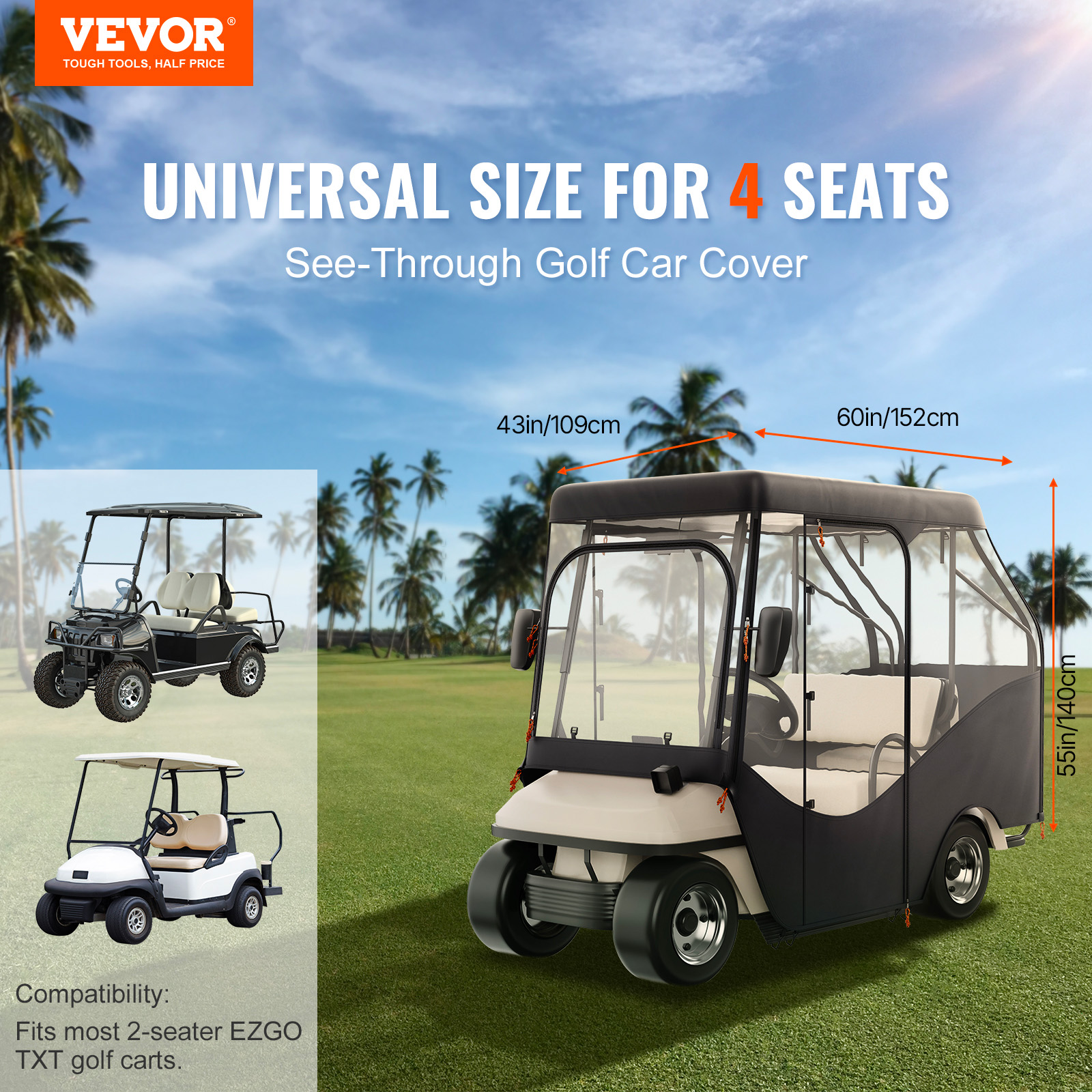 4/2 Passenger Golf Cart Cover 600D/420D Polyester Waterproof Cover - Picture 40 of 62