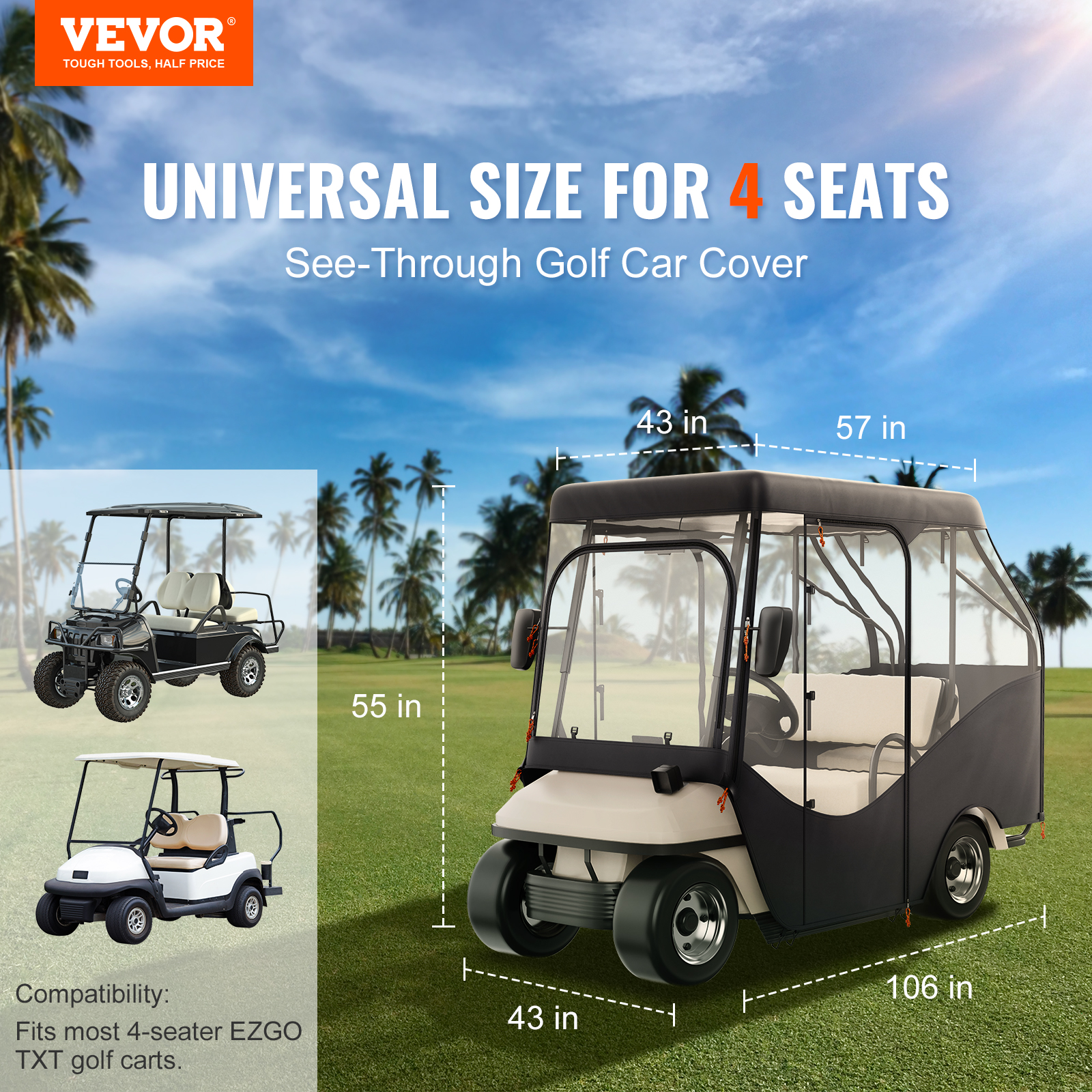 4/2 Passenger Golf Cart Cover 600D/420D Polyester Waterproof Cover - Picture 52 of 62