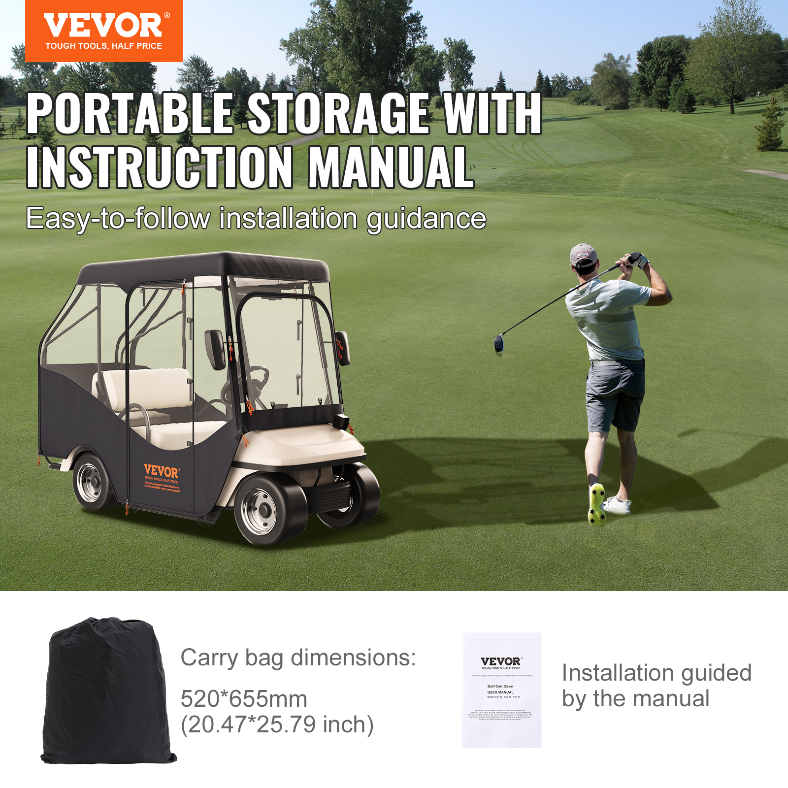 4/2 Passenger Golf Cart Cover 600D/420D Polyester Waterproof Cover - Picture 57 of 62