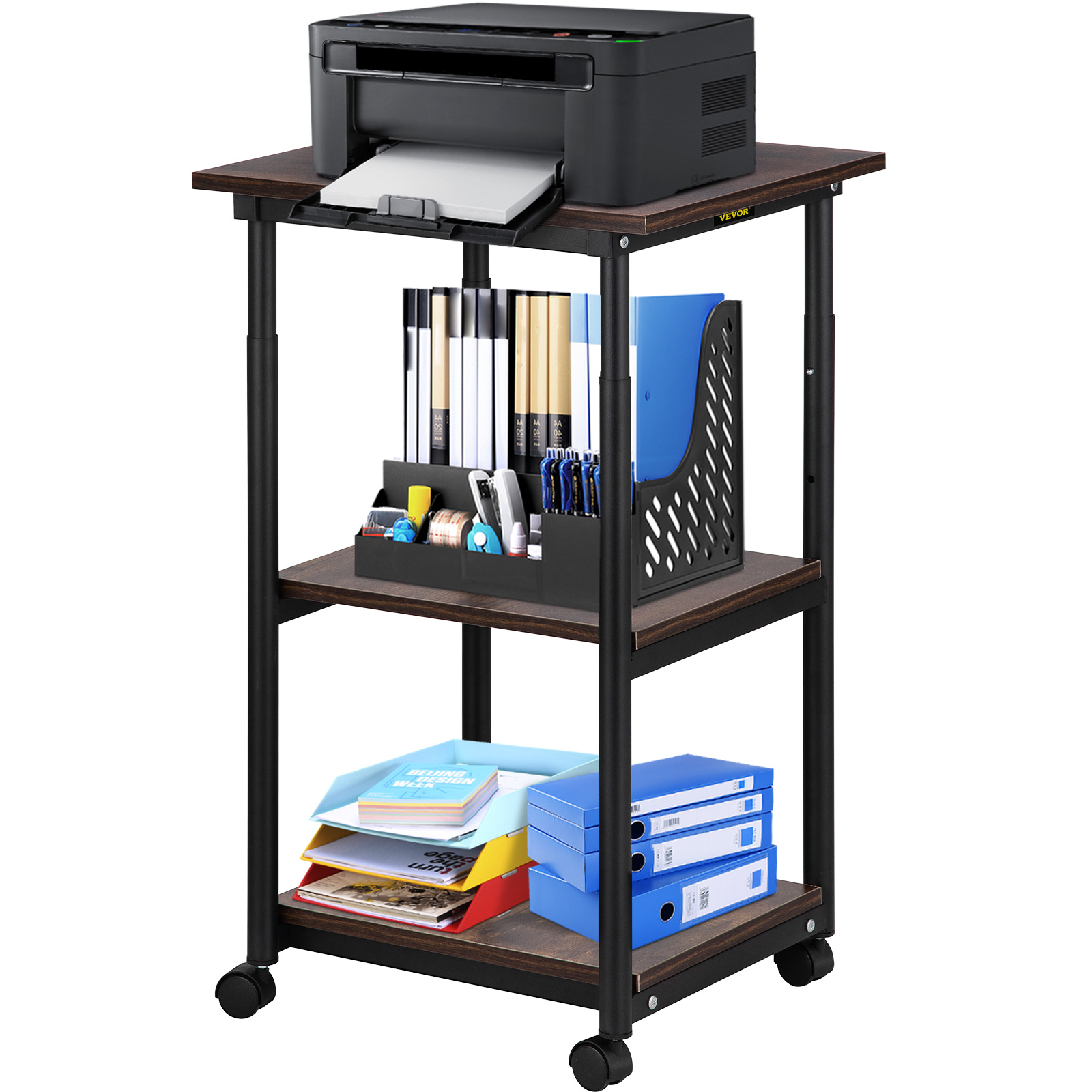 Printer Stand-2-Tier Under Desk Table for Fax Scanner Printer Office Supplies-Compact and Mobile with Wheels for Portable Storage by Home-Complete