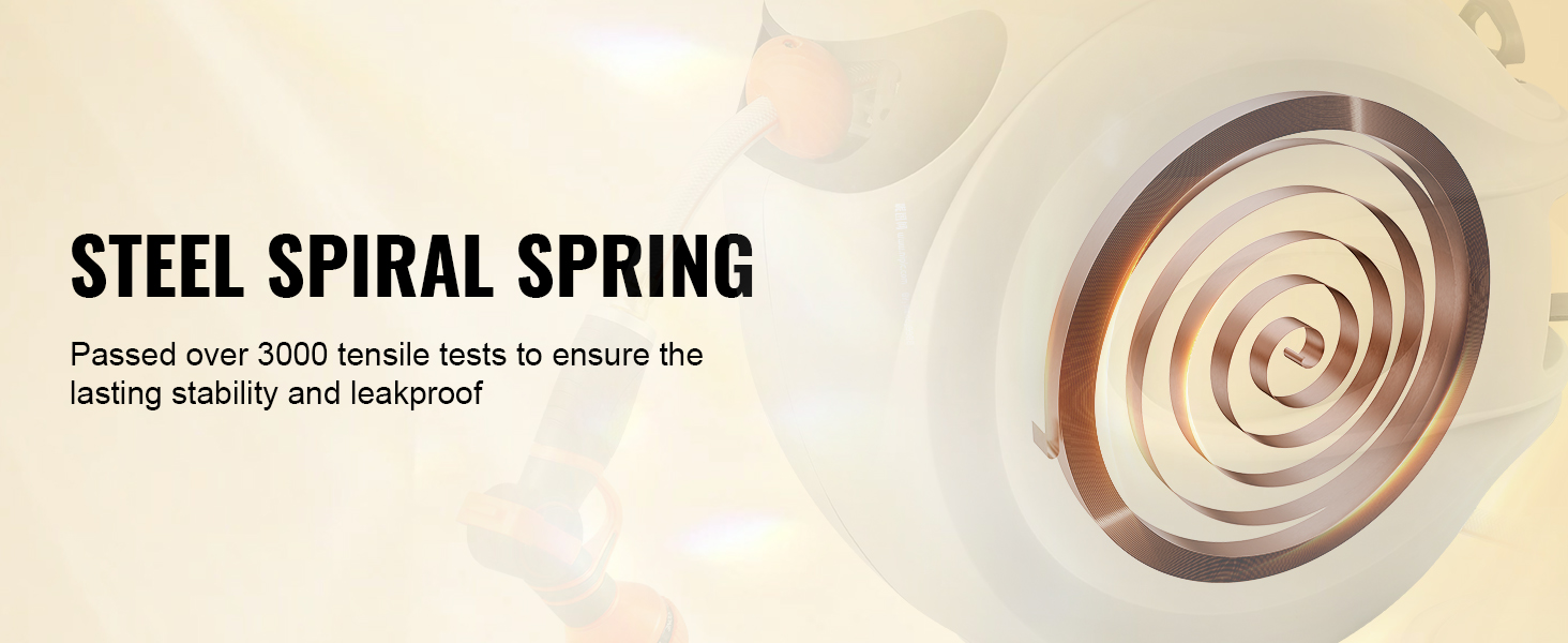 steel spiral spring in VEVOR retractable hose reel ensures stability and leakproof performance.