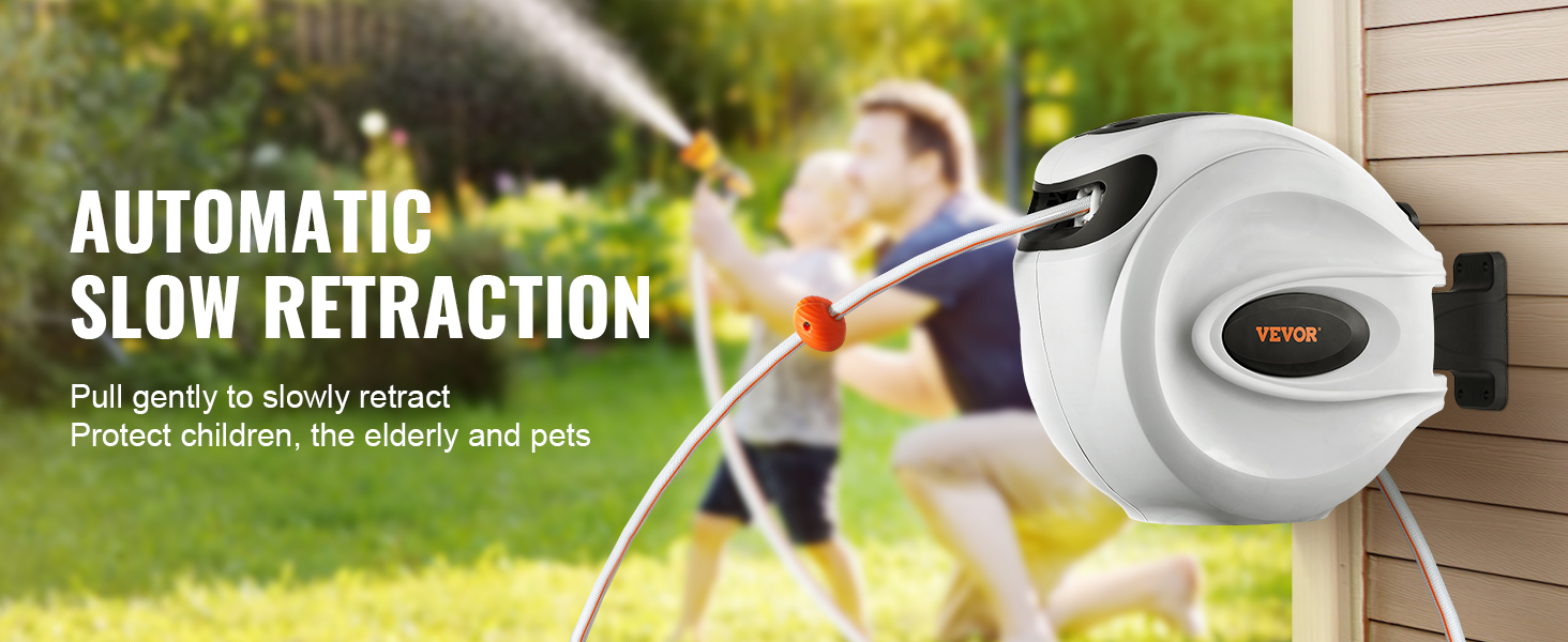 Retractable Garden Hose Reel 65FT +6FT 5/8, Durable Wall Mounted Water  Hose Reel- Smooth Automatic Rewind, Lock Hose in Any Lenght, 180° Swival
