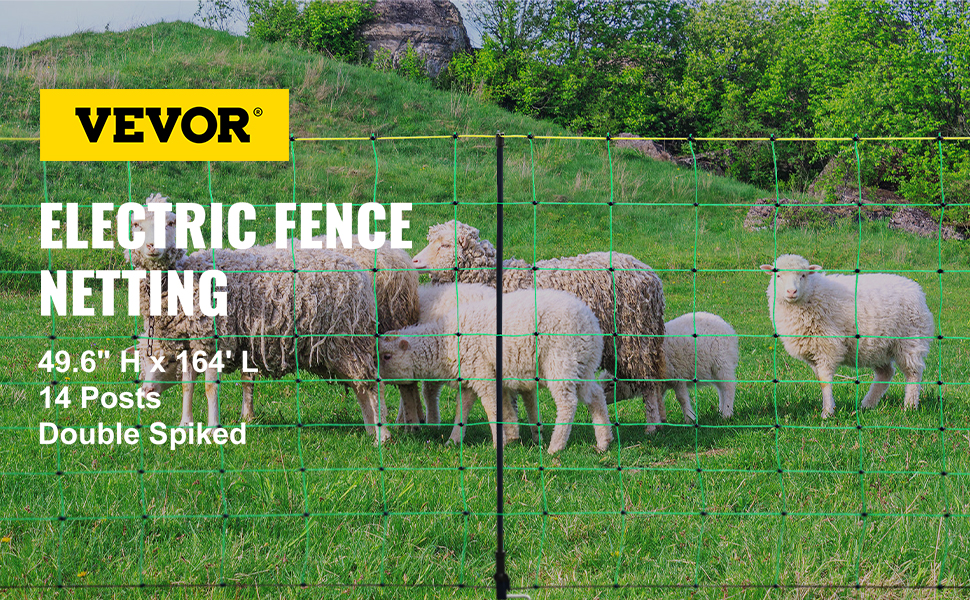 VEVOR Electric Fence Netting, 49.6" H x 164'L, PE Net Fencing with 14