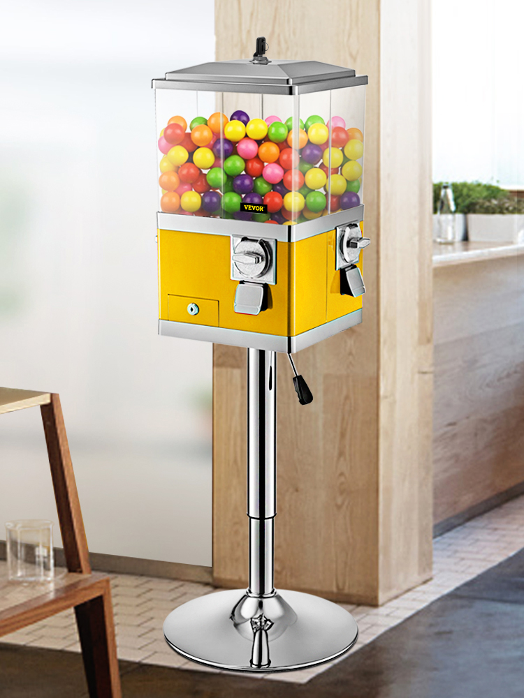 VEVOR Gumball Machine with Stand, Yellow Quarter Candy Dispenser, Rotatable Four