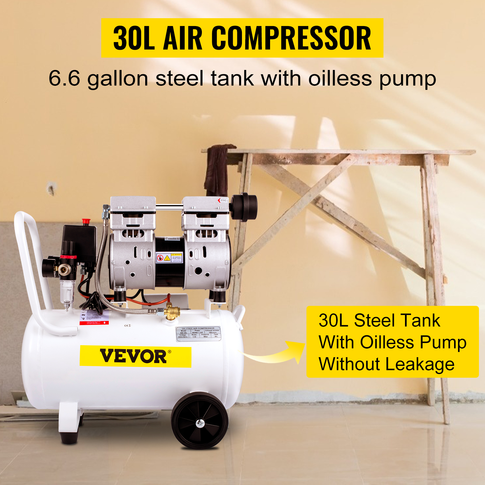 Compresseur d'air silencieux sans huile, petite pompe à air, compresseur  d'air industriel, compresseur d'air portable, 220V, 30L, 1200W