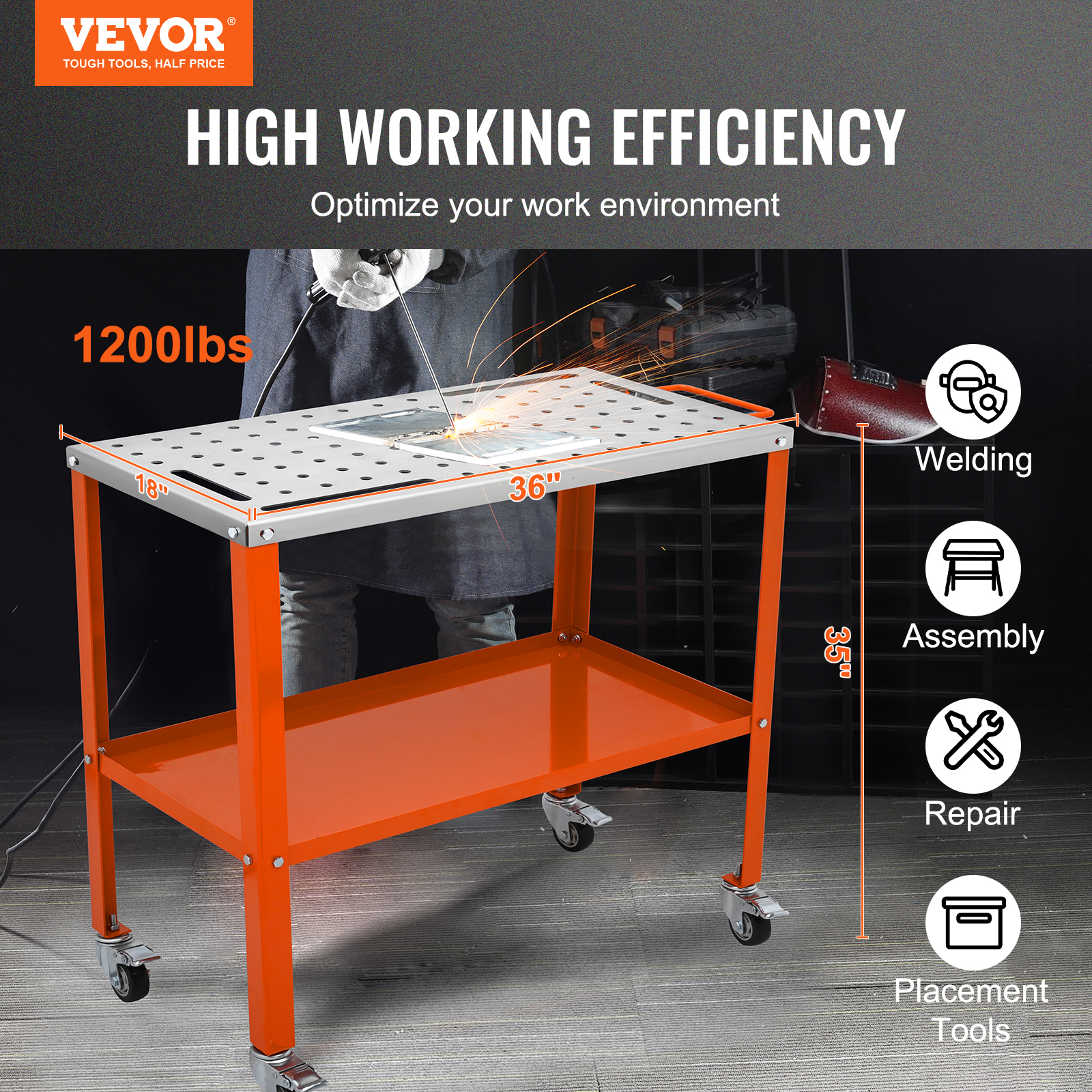 VEVOR 36"x18" Welding Table 1200lbs Load Capacity Steel Welding Workbench Table