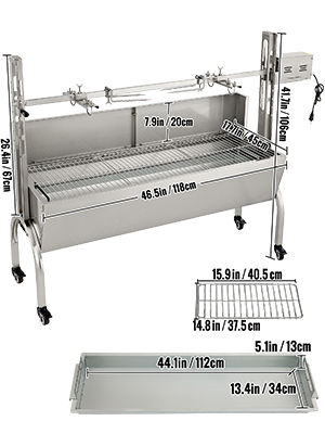 VEVOR VEVOR 132 LBS Rotisserie Grill Acero inoxidable Cerdo Cordero Asador  con capucha Asador de carbón eléctrico de 50 con motor de 40 W y ruedas  bloqueables de altura ajustable para acampar