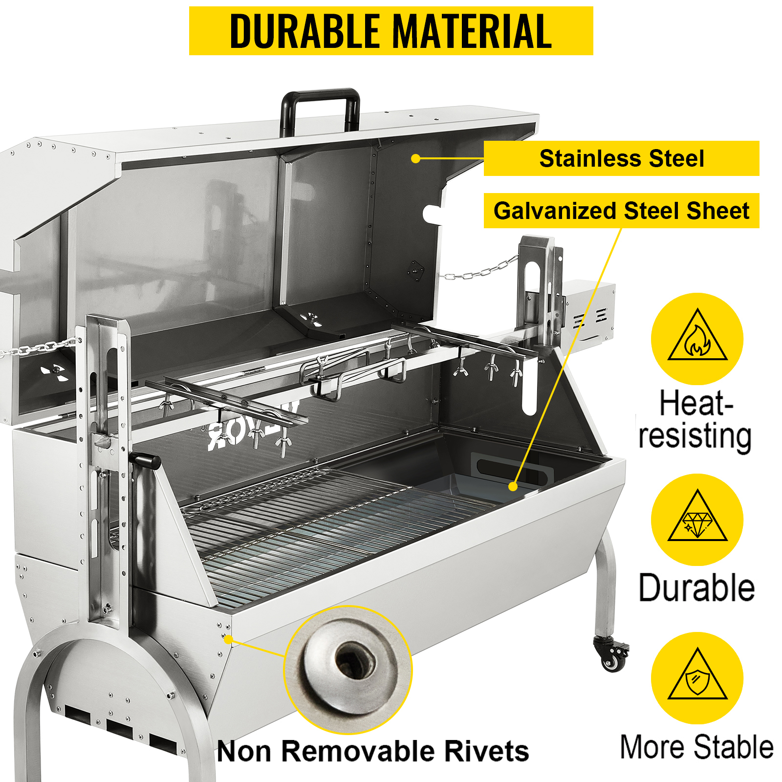 VEVOR 132 LBS Rotisserie Grill Stainless Steel Pig Lamb Hooded Roaster
