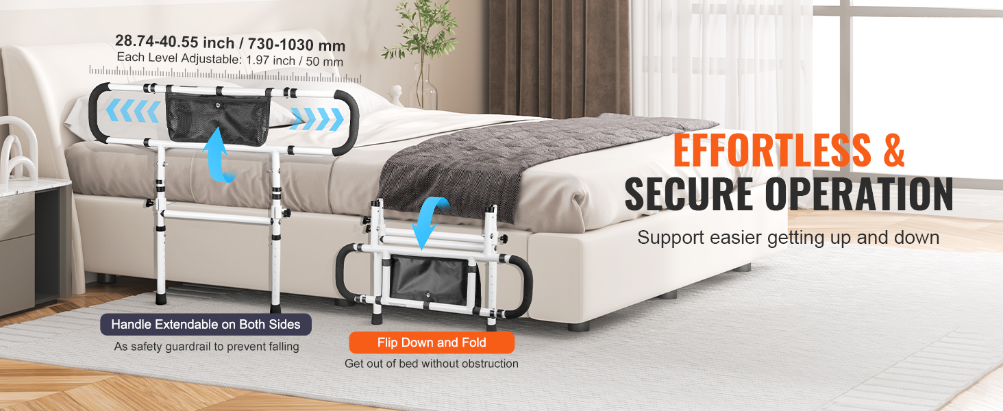 VEVOR Bed Rails for Elderly Adults, 180° Foldable Bed Assist Rails for  Seniors, 450LBS Loading