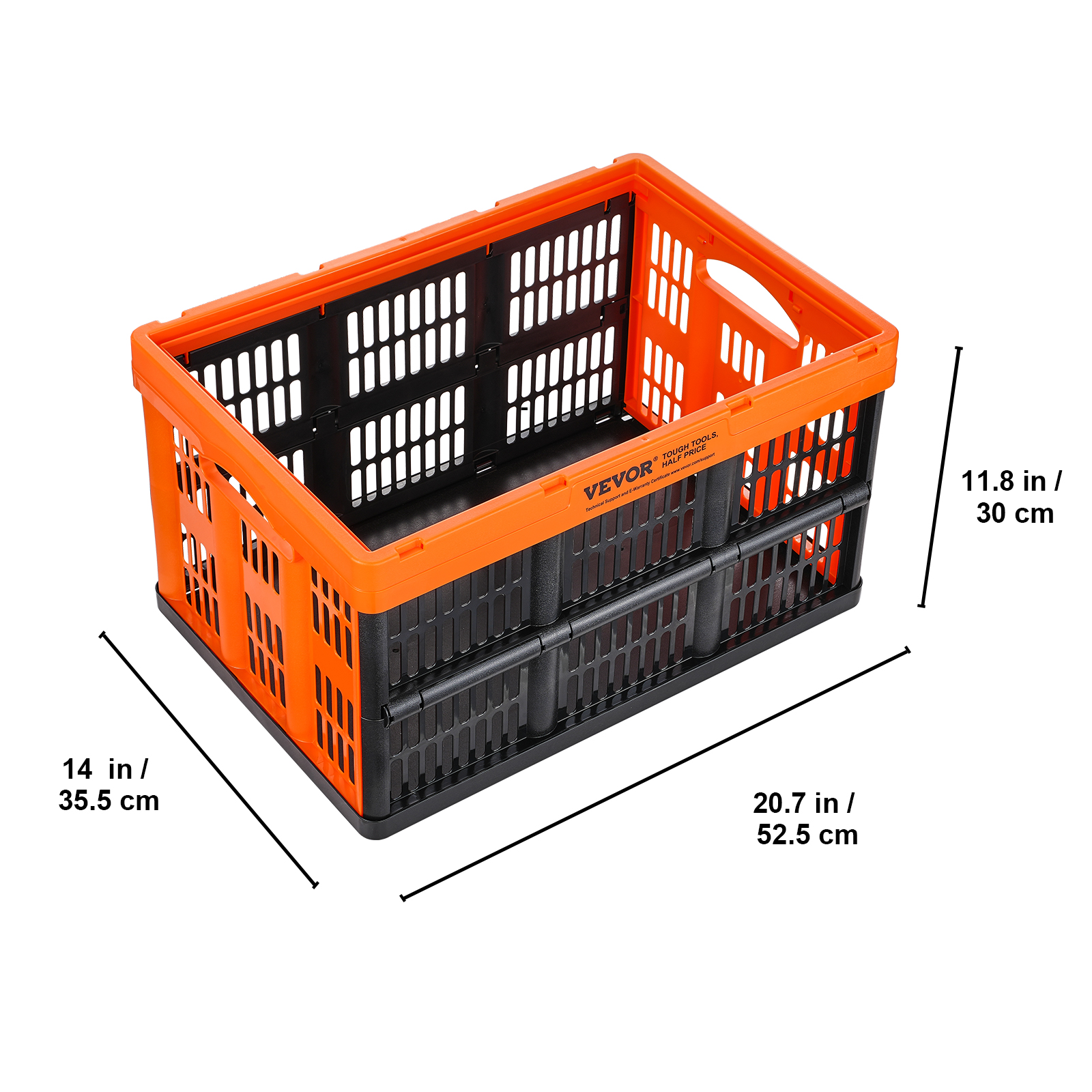 VEVOR 3er-Set Orange PP Transport 45L Aufbewahrungsbox mit Transportbox Stapelboxen Handgriff Box Faltboxen & für Profi Storage Stapelbare Kisten Aufbewahrung aus Klappbox Faltbarer