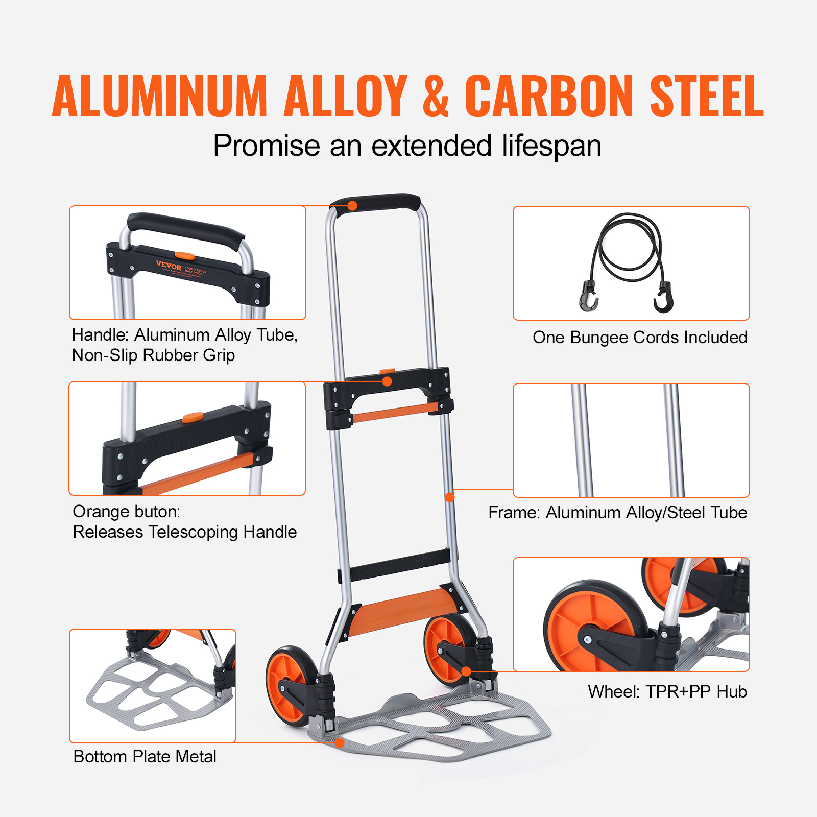 VEVOR Folding Hand Truck Aluminum Luggage Trolley Cart Dolly 176 / 309 / 275 lbs - Bild 29 von 37
