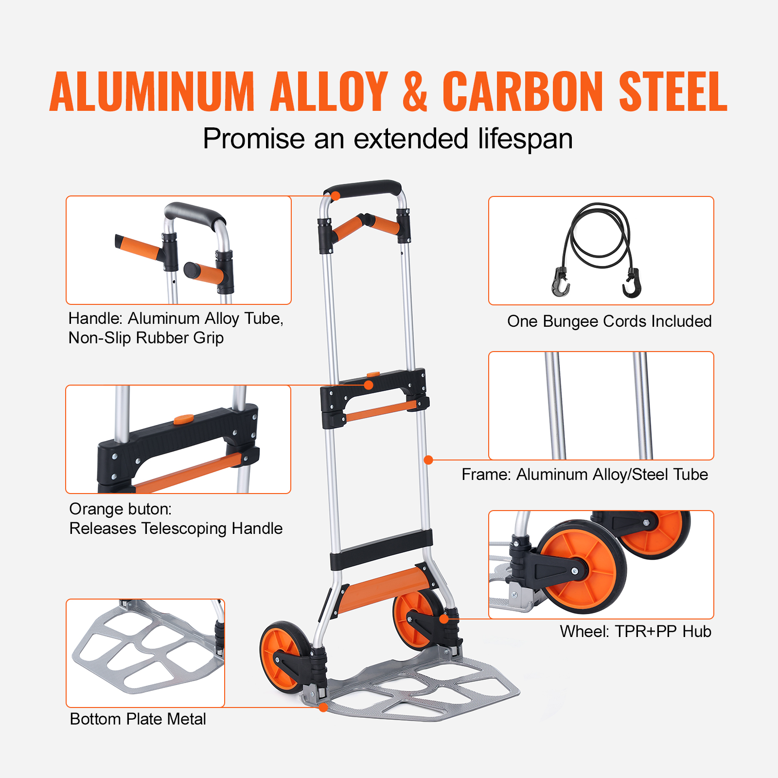 VEVOR Folding Hand Truck Aluminum Luggage Trolley Cart Dolly 176 / 309 / 275 lbs - Bild 17 von 37