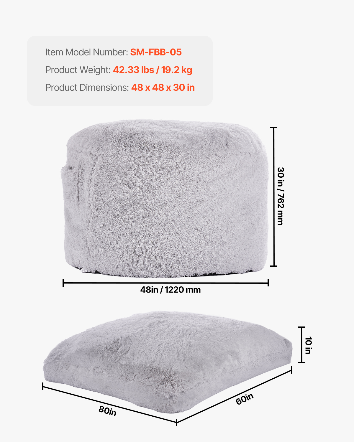 Bean Bag Chair Convertible/with Cover/Armrests for Adult Fluffy Blue/Grey/Black - Picture 50 of 72