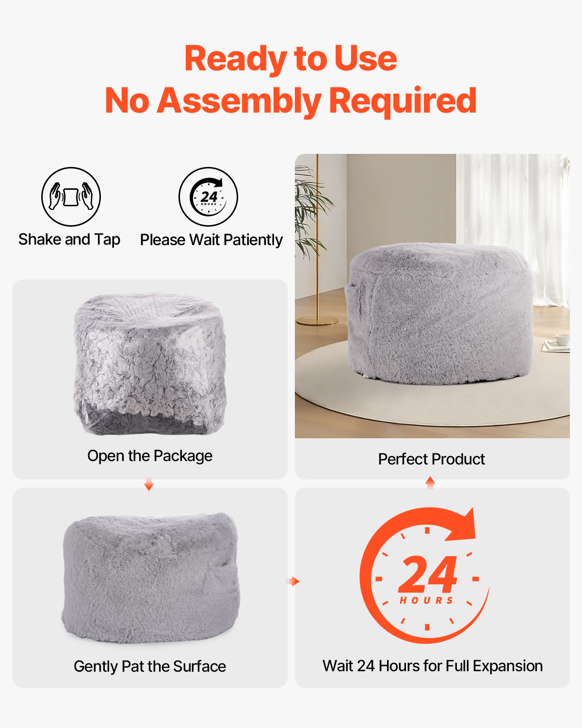 Bean Bag Chair Convertible/with Cover/Armrests for Adult Fluffy Blue/Grey/Black - Picture 55 of 72