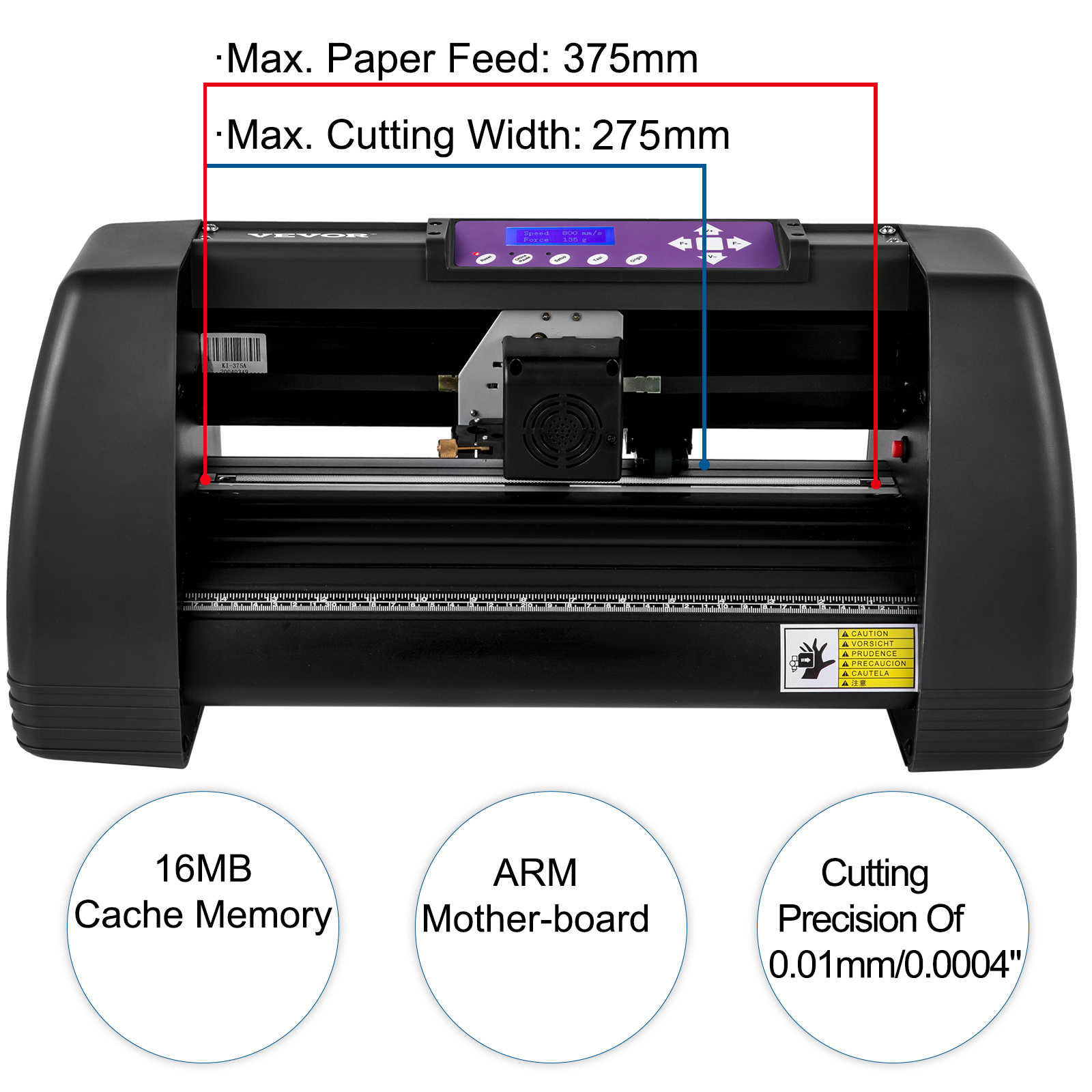 VEVOR Vinylskæremaskine, 375 mm vinylprinter, 14 tommer maksimal papirfremføringsplotter Printer U-disk Offline vinylskæremaskine 10-500 g Justerbar kraft og 10-800?mm/s til skilteplotter | VEVOR DAN