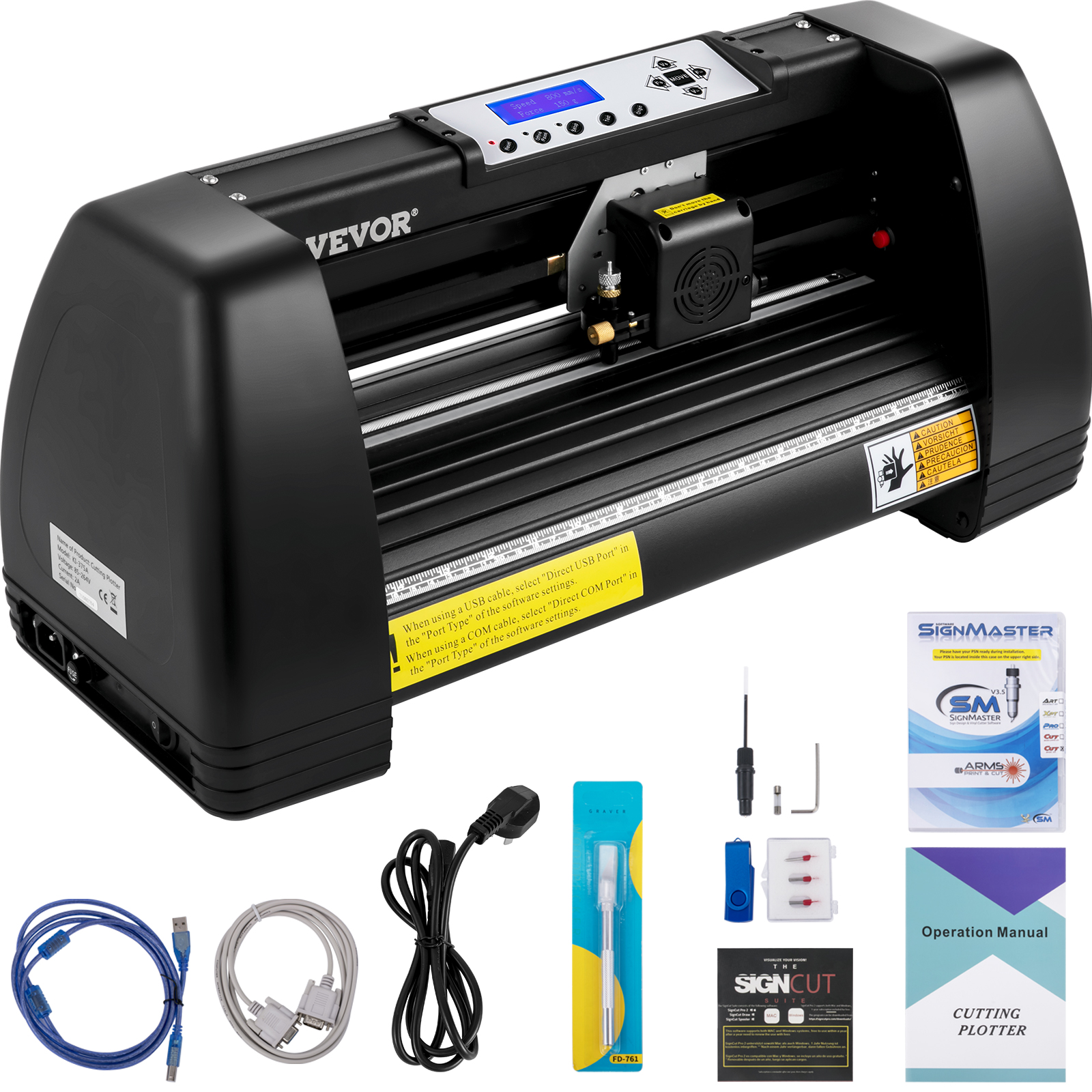 VEVOR VEVOR Vinyl Cutter Machine, 14 Vinyl Plotter, LCD Display Plotter  Cutter, Three Adjustable Pinch Rollers Sign Cutting Plotter, Vinyl Cutter  with SignCut and Signmaster Software for Design and Cut