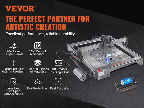 VEVOR Laser Engraver, 20W Output Laser Engraving Machine, 15.7 x 15.7  Large Working Area, 10000mm/min Movement Speed, Compressed Spot with Rotary  Roller, Laser Cutter for Wood, Metal, Acrylic