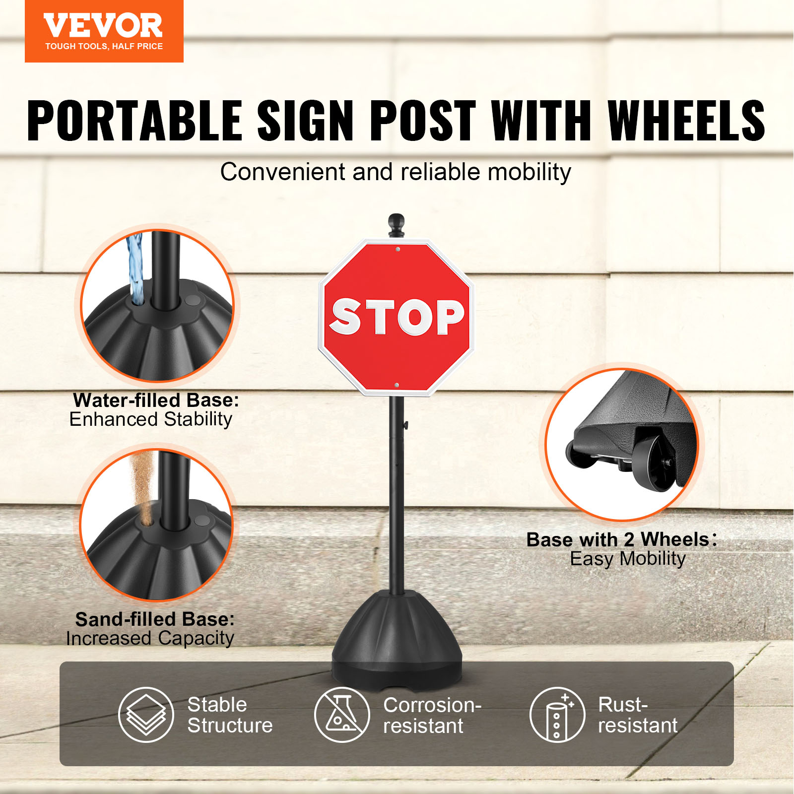 Cast Iron Sign Post 4/5/6/8ft U-Channel Sign Stand with Wheels Black ...