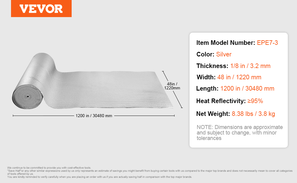 Lawei Double Reflective Insulation Foam, 48in X 10Ft Aluminum Foil Bubble Insulation Sheet, Window Insulation Kits, Thermal Insulation Radiant Barrier For Winter Summer, Window, RV, Roof, Garage Door