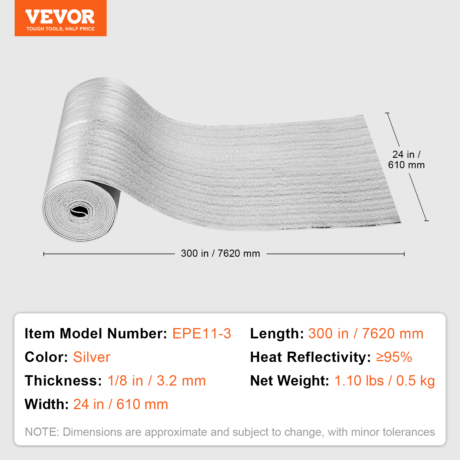 VEVOR Double Reflective Insulation Roll Foam Radiant Barrier 24/48 in x 10-300ft