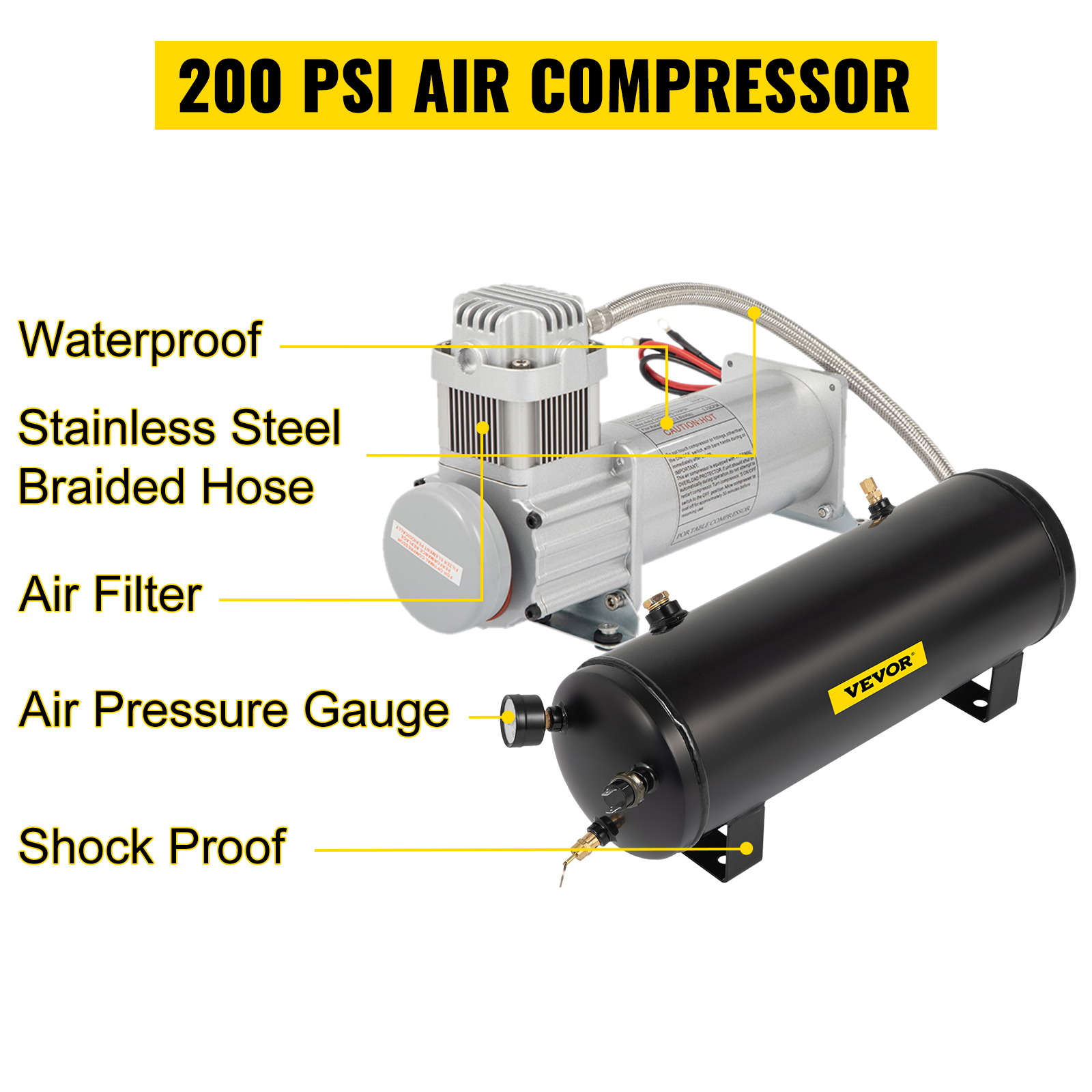 VEVOR Compresor de Aire de Bocina Aire Comprimido 12 V 150 PSI