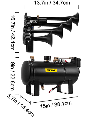 VEVOR Upgraded Version 3 / 4 Trumpets Train Luft Horn Kit mit 12V 150PSI  Luft Kompressor Truck 3L Tank Huge Sound