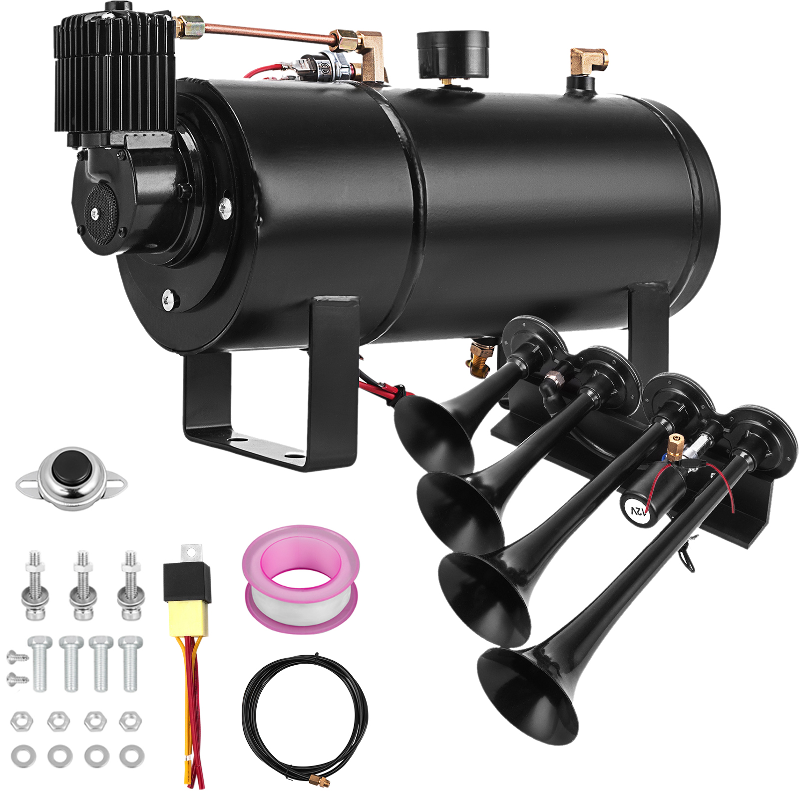 VEVOR 150DB Train Air Horn Kit 4 Trumpet For Train Horns Fits Almost Any  Vehicle, Truck, Car, Jeep or SUV, With 120PSI 12V Air Compressor