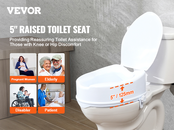 VEVOR Raised Toilet Seat, 5" Height Raised, 300 Lbs Weight Capacity ...